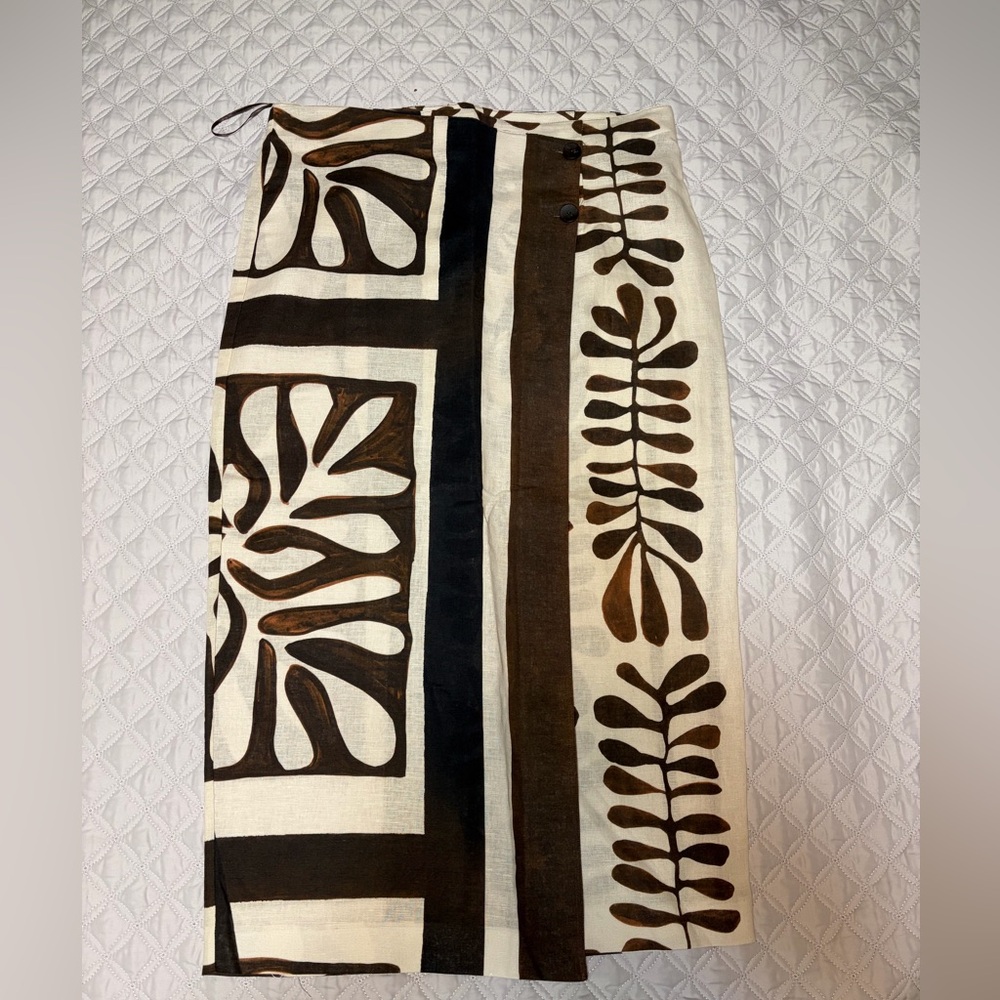 Massimo Dutti Cream and Brown Printed Pencil Skirt NWT SZ 10